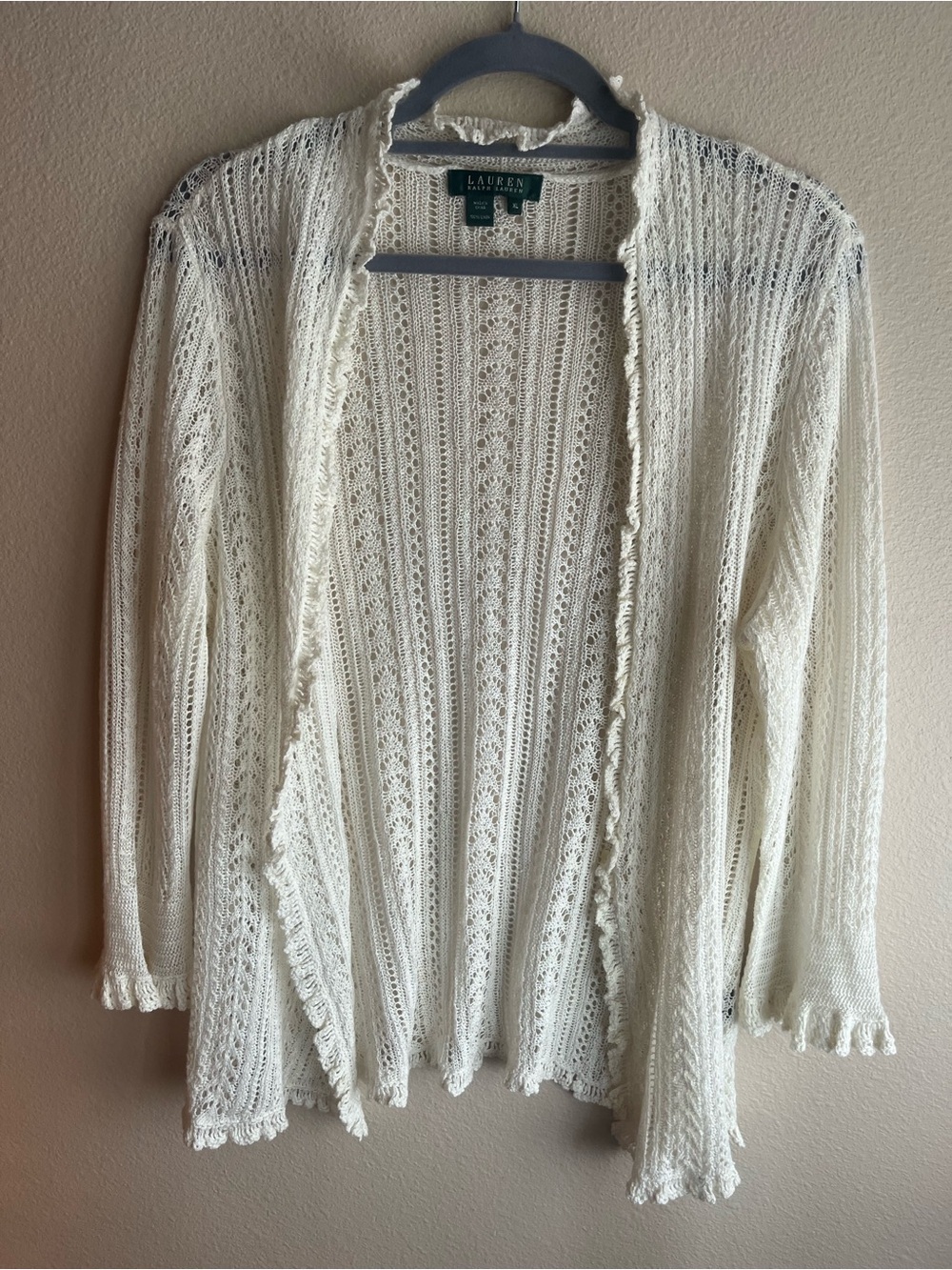 Lauren Ralph Lauren Cream Openfront Knit Sweater